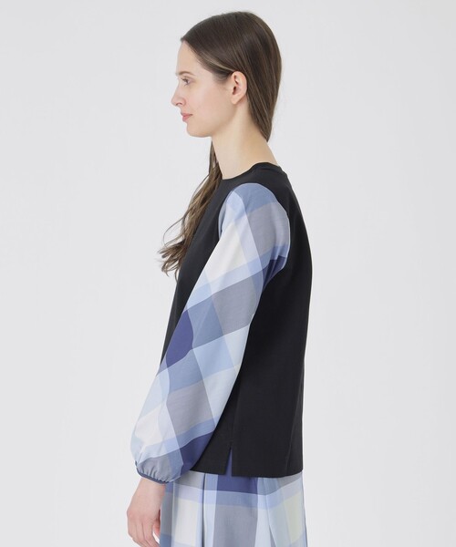 BLUE LABEL CRESTBRIDGE(ブルーレーベルクレストブリッジ)の「チェックスリーブプルオーバー(Tシャツ/カットソー・レディース・ダークネイビー/ホワイト系その他/ブラック/オフホワイト・40/38)」の9枚目の写真
