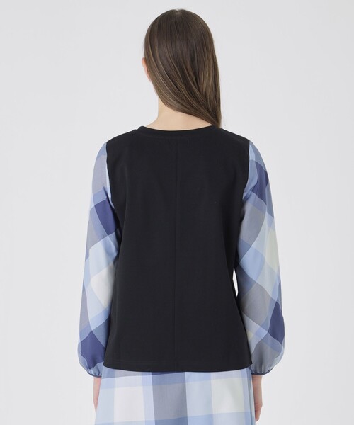 BLUE LABEL CRESTBRIDGE(ブルーレーベルクレストブリッジ)の「チェックスリーブプルオーバー(Tシャツ/カットソー・レディース・ダークネイビー/ホワイト系その他/ブラック/オフホワイト・40/38)」の10枚目の写真