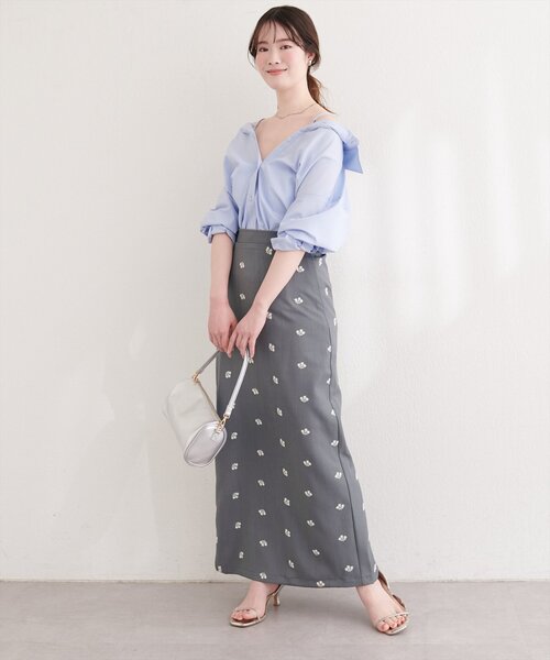 natural couture（ナチュラルクチュール）の「花柄ツイルナロースカート（スカート・レディース・ブラック/グリーン/グレー・FREE）」の8枚目の写真