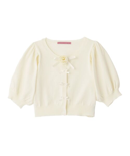 Maison de FLEUR（メゾンドフルール）の「ローズニット半袖カーディガン（カーディガン/ボレロ・レディース・ピンク/アイボリー・FREE）」の5枚目の写真
