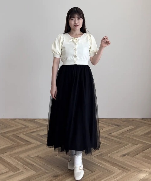 Maison de FLEUR(メゾンドフルール)の「ローズニット半袖カーディガン(カーディガン/ボレロ・レディース・ピンク/アイボリー・FREE)」の20枚目の写真