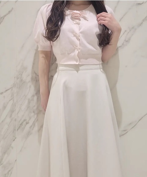 Maison de FLEUR(メゾンドフルール)の「ローズニット半袖カーディガン(カーディガン/ボレロ・レディース・ピンク/アイボリー・FREE)」の17枚目の写真