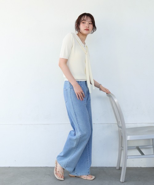 Bab（バブ）の「レイヤードデザインドッキング　サマーニットトップス（ニット/セーター・レディース・ブラック/アイボリー/ピンク・MEDIUM）」の8枚目の写真