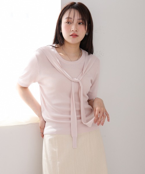 Bab（バブ）の「レイヤードデザインドッキング　サマーニットトップス（ニット/セーター・レディース・ブラック/アイボリー/ピンク・MEDIUM）」の19枚目の写真