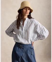 POLO RALPH LAUREN(ポロラルフローレン)：リボンリネンシャツ　麻 POLO RALPH LAUREN (ポロラルフローレン) ロゴ 麻100％ ワンポイント