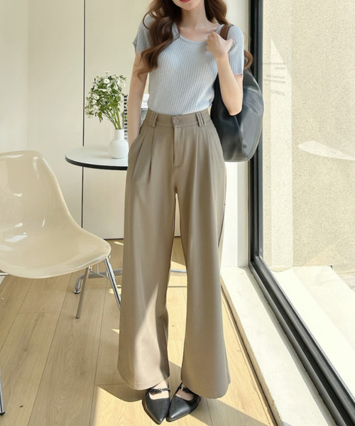 Ada.（エイダ）の「デザイン ベルトループ ツータック ワイド スラックス パンツ（スラックス・レディース・アイボリー/ベージュ/ブラック・S/M/L）」の9枚目の写真