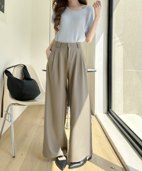 Ada.（エイダ）の「デザイン ベルトループ ツータック ワイド スラックス パンツ（スラックス・レディース・アイボリー/ベージュ/ブラック・S/M/L）」の10枚目の写真