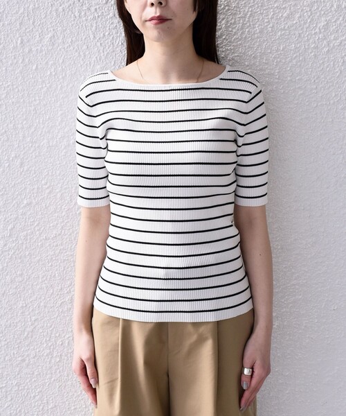 SHIPS Colors(シップス カラーズ)の「SHIPS Colors:〈手洗い可能〉リブ 5分袖 ニット◇(ニット/セーター・レディース・ブラック/オレンジ/ネイビー・ONE SIZE)」の12枚目の写真