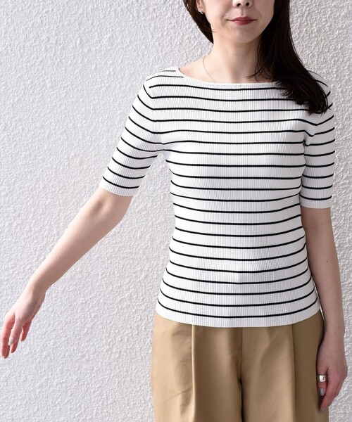 SHIPS Colors(シップス カラーズ)の「SHIPS Colors:〈手洗い可能〉リブ 5分袖 ニット◇(ニット/セーター・レディース・ブラック/オレンジ/ネイビー・ONE SIZE)」の15枚目の写真