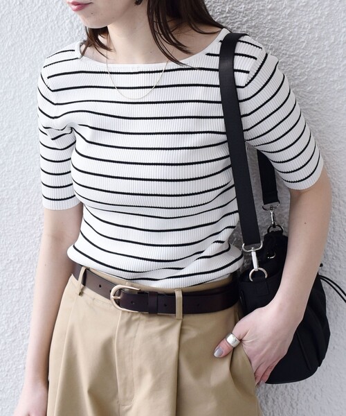SHIPS Colors(シップス カラーズ)の「SHIPS Colors:〈手洗い可能〉リブ 5分袖 ニット◇(ニット/セーター・レディース・ブラック/オレンジ/ネイビー・ONE SIZE)」の20枚目の写真