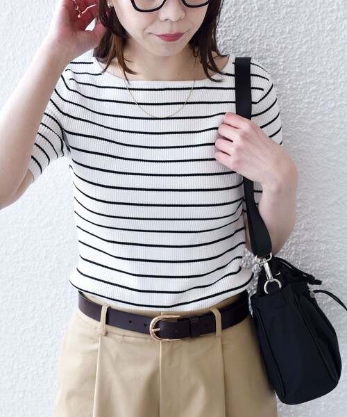 SHIPS Colors(シップス カラーズ)の「SHIPS Colors:〈手洗い可能〉リブ 5分袖 ニット◇(ニット/セーター・レディース・ブラック/オレンジ/ネイビー・ONE SIZE)」の21枚目の写真