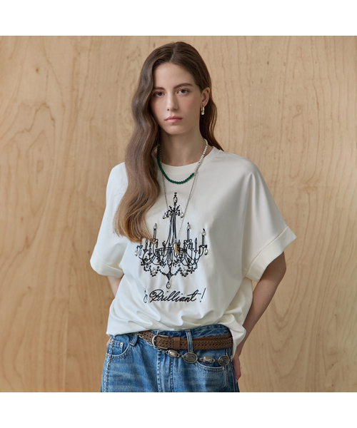 MAXZA(マージャコレクション)の「キュービックシャンデリア刺繍ルーズフィット半袖Tシャツ(Tシャツ/カットソー・レディース・ホワイト/ブラック/ベージュ・FREE)」の1枚目の写真
