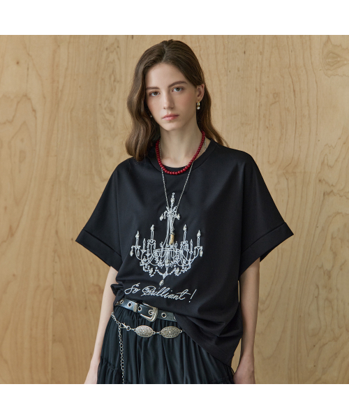 MAXZA(マージャコレクション)の「キュービックシャンデリア刺繍ルーズフィット半袖Tシャツ(Tシャツ/カットソー・レディース・ホワイト/ブラック/ベージュ・FREE)」の5枚目の写真