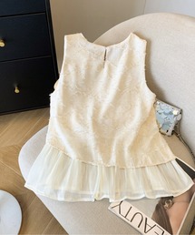 レースドッキングシフォンペプラムトップス