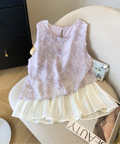 CHUL(チュル)の「レースドッキングシフォンペプラムトップス(その他トップス・レディース・ピンク/ブルー/ホワイト・X-LARGE/LARGE/MEDIUM/SMALL)」の3枚目の写真