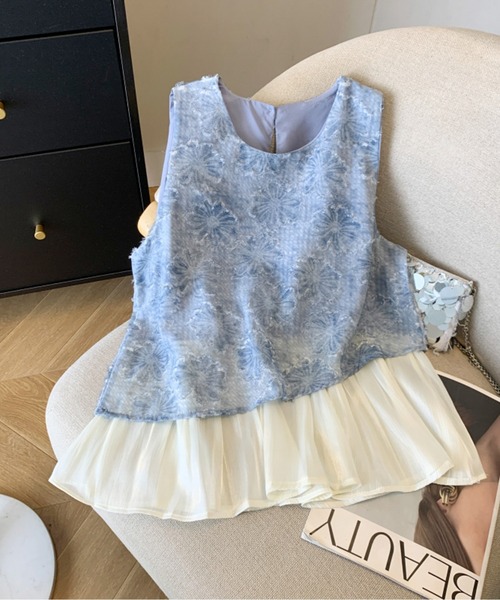 CHUL(チュル)の「レースドッキングシフォンペプラムトップス(その他トップス・レディース・ピンク/ブルー/ホワイト・X-LARGE/LARGE/MEDIUM/SMALL)」の1枚目の写真