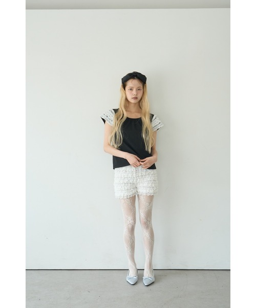 Smyeon(スミョン)の「Lace sleeve tee/レース袖Tシャツ(Tシャツ/カットソー・レディース・ブラック/ホワイト・FREE)」の13枚目の写真