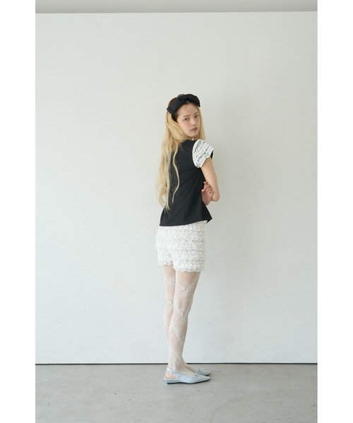 Smyeon(スミョン)の「Lace sleeve tee/レース袖Tシャツ(Tシャツ/カットソー・レディース・ブラック/ホワイト・FREE)」の15枚目の写真