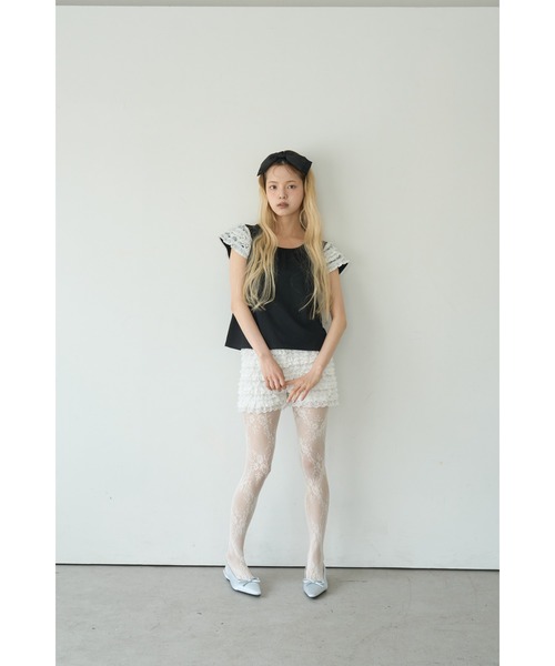 Smyeon(スミョン)の「Lace sleeve tee/レース袖Tシャツ(Tシャツ/カットソー・レディース・ブラック/ホワイト・FREE)」の16枚目の写真