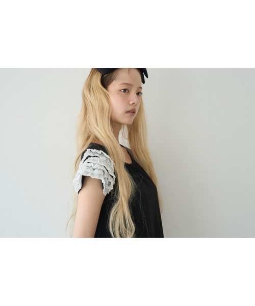 Smyeon(スミョン)の「Lace sleeve tee/レース袖Tシャツ(Tシャツ/カットソー・レディース・ブラック/ホワイト・FREE)」の8枚目の写真