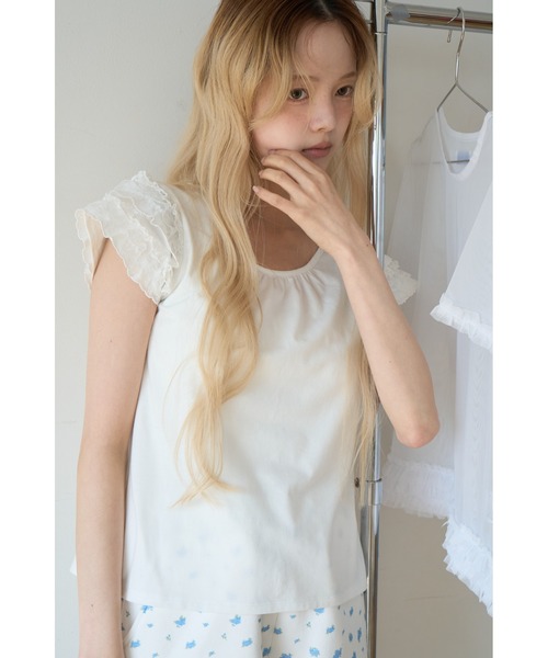 Smyeon(スミョン)の「Lace sleeve tee/レース袖Tシャツ(Tシャツ/カットソー・レディース・ブラック/ホワイト・FREE)」の10枚目の写真
