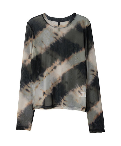 FLAREUP(フレアアップ)の「Sheer Mesh Long Sleeve (FL-142_Black&Sand Beige)(Tシャツ/カットソー・レディース・サンドベージュ・OS)」の1枚目の写真