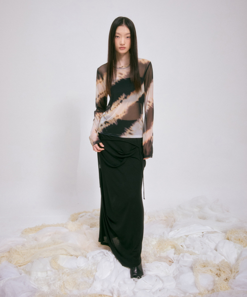 FLAREUP(フレアアップ)の「Sheer Mesh Long Sleeve (FL-142_Black&Sand Beige)(Tシャツ/カットソー・レディース・サンドベージュ・OS)」の7枚目の写真