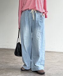 麻混デニムイージーパンツ