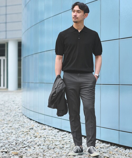 green label relaxing（グリーンレーベルリラクシング）の「【WEB限定】JUST fit ジャケイン ニット 半袖 ポロシャツ（ポロシャツ・メンズ・ブラック/ダークブラウン/ダークグレー/グレー系・S/L/M/XL）」の5枚目の写真