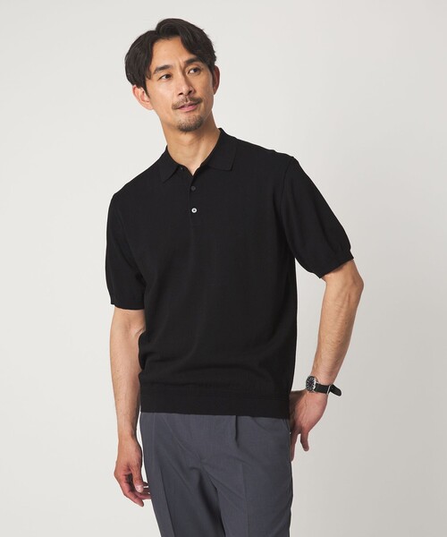 green label relaxing（グリーンレーベルリラクシング）の「【WEB限定】JUST fit ジャケイン ニット 半袖 ポロシャツ（ポロシャツ・メンズ・ブラック/ダークブラウン/ダークグレー/グレー系・S/L/M/XL）」の6枚目の写真