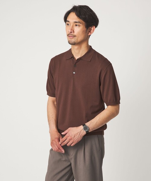 green label relaxing（グリーンレーベルリラクシング）の「【WEB限定】JUST fit ジャケイン ニット 半袖 ポロシャツ（ポロシャツ・メンズ・ブラック/ダークブラウン/ダークグレー/グレー系・S/L/M/XL）」の9枚目の写真