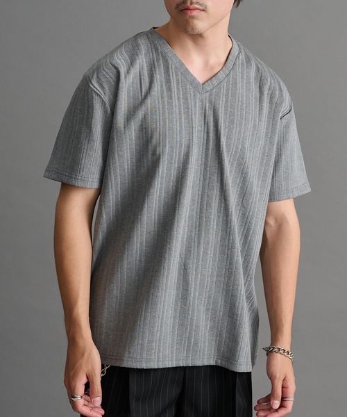 SETUP7(セットアップセブン)の「首元から男らしさと抜け感を【SETUP7】テレコ Vネック半袖Tシャツ YMSD / ストレッチ 伸縮性 上品 首長効果 小顔効果 清潔感 クールビズ(Tシャツ/カットソー・メンズ・ホワイト/グレー/ブラック・M/L/LL)」の17枚目の写真