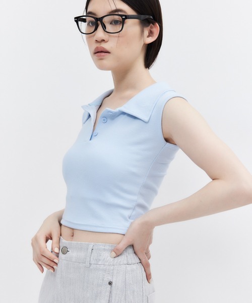 ELTONE(エルトーン)の「ポロカラーノースリーブトップス(Tシャツ/カットソー・レディース・ホワイト/ブルー/ブラック・FREE)」の17枚目の写真