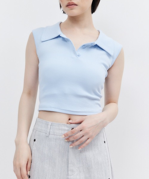 ELTONE(エルトーン)の「ポロカラーノースリーブトップス(Tシャツ/カットソー・レディース・ホワイト/ブルー/ブラック・FREE)」の18枚目の写真