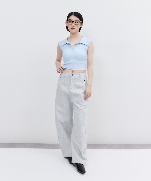 ELTONE(エルトーン)の「ポロカラーノースリーブトップス(Tシャツ/カットソー・レディース・ホワイト/ブルー/ブラック・FREE)」の20枚目の写真