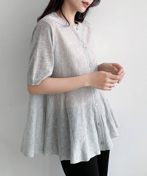 LOWO(ロワ)の「シアーニットフレアヘム半袖カーディガン(前開き/薄手)(カーディガン/ボレロ・レディース・ホワイト/グレー/ブラック/ベージュ・FREE)」の16枚目の写真