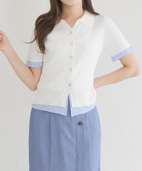MISCH MASCH(ミッシュマッシュ)の「2026春夏新作 シャツレイヤードポロ襟リブニット(ニット/セーター・レディース・ブラック/ライトグリーン/ホワイト・フリ-)」の12枚目の写真