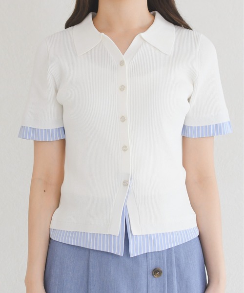 MISCH MASCH(ミッシュマッシュ)の「2026春夏新作 シャツレイヤードポロ襟リブニット(ニット/セーター・レディース・ブラック/ライトグリーン/ホワイト・フリ-)」の16枚目の写真
