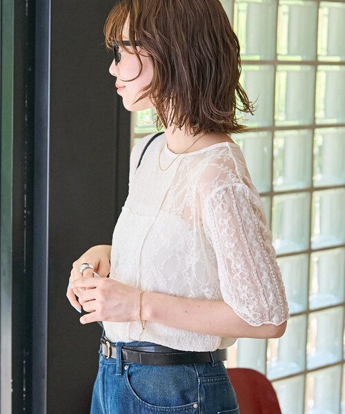 FREAK'S STORE(フリークスストア)の「限定展開 レース パッチワーク 半袖 トップス(Tシャツ/カットソー・レディース・オフホワイト/ブラック・フリ-)」の12枚目の写真