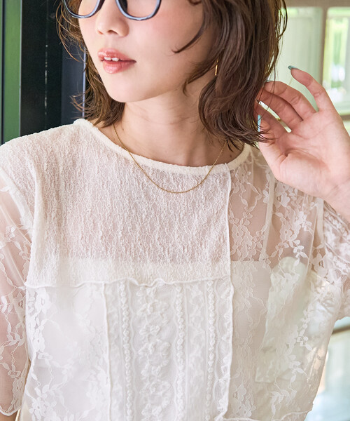 FREAK'S STORE(フリークスストア)の「限定展開 レース パッチワーク 半袖 トップス(Tシャツ/カットソー・レディース・オフホワイト/ブラック・フリ-)」の17枚目の写真