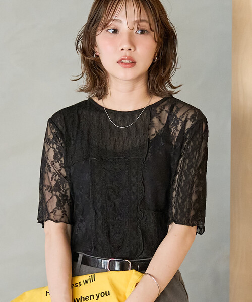 FREAK'S STORE(フリークスストア)の「限定展開 レース パッチワーク 半袖 トップス(Tシャツ/カットソー・レディース・オフホワイト/ブラック・フリ-)」の19枚目の写真