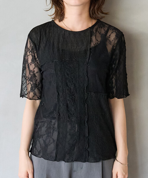 FREAK'S STORE(フリークスストア)の「限定展開 レース パッチワーク 半袖 トップス(Tシャツ/カットソー・レディース・オフホワイト/ブラック・フリ-)」の3枚目の写真