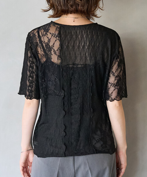 FREAK'S STORE(フリークスストア)の「限定展開 レース パッチワーク 半袖 トップス(Tシャツ/カットソー・レディース・オフホワイト/ブラック・フリ-)」の5枚目の写真