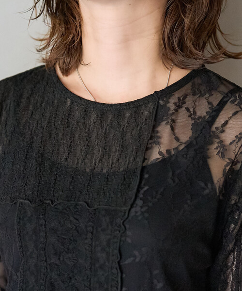 FREAK'S STORE(フリークスストア)の「限定展開 レース パッチワーク 半袖 トップス(Tシャツ/カットソー・レディース・オフホワイト/ブラック・フリ-)」の6枚目の写真