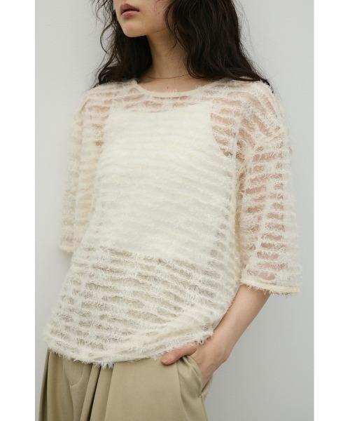 STYLEMIXER(スタイルミキサー)の「フリンジチュールトップ(Tシャツ/カットソー・レディース・ブラック/アイボリー・FREE)」の1枚目の写真