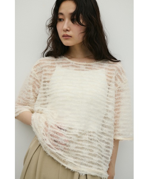 STYLEMIXER(スタイルミキサー)の「フリンジチュールトップ(Tシャツ/カットソー・レディース・ブラック/アイボリー・FREE)」の3枚目の写真
