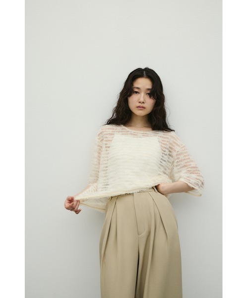 STYLEMIXER(スタイルミキサー)の「フリンジチュールトップ(Tシャツ/カットソー・レディース・ブラック/アイボリー・FREE)」の4枚目の写真