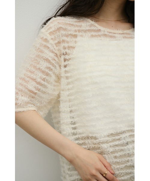 STYLEMIXER(スタイルミキサー)の「フリンジチュールトップ(Tシャツ/カットソー・レディース・ブラック/アイボリー・FREE)」の10枚目の写真