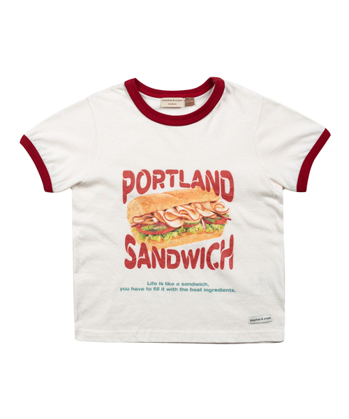 BEACHESAND CREAM KIDS(ビーチスアンドクリームキッズ)の「ビーチズフーディグラフィックリンガーティーシャツレッド(Tシャツ/カットソー・レディース・レッド・LARGE/MEDIUM/SMALL)」の1枚目の写真