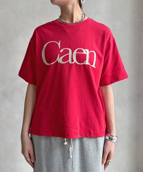 DouDou(ドゥドゥ)の「【WEB限定】CaenクルーネックロゴTEE(Tシャツ/カットソー・レディース・レッド/オフホワイト/チャコールグレー・FREE)」の9枚目の写真